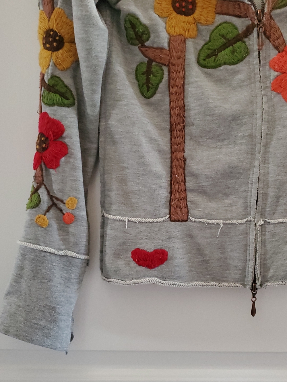 Joystick by Johnny Was Zip-Up Hoodie with Colorful Floral & Owl Appliqué Sz Sm - Picture 6 of 12